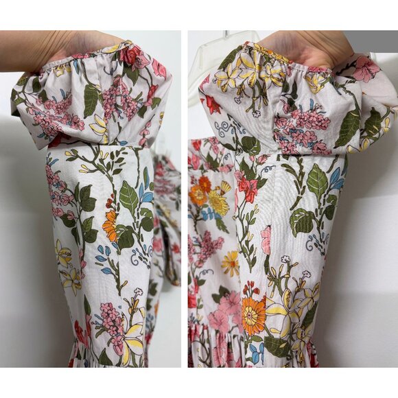 Coco Shop Short Sleeve Maxi Dress Multi Floral Print Cotton Rainbow Colorful M - Picture 14 of 16